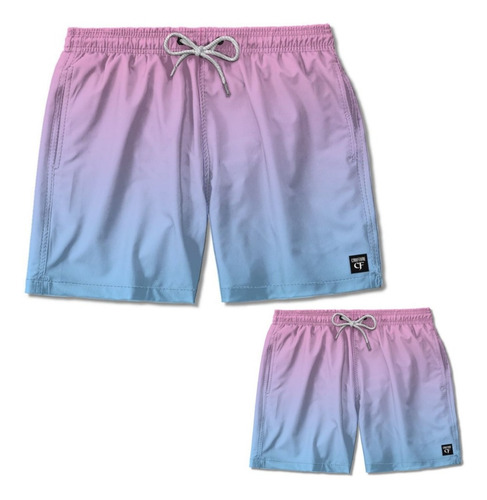 Kit Pai E Filho 2 Short Bermuda Praia Degrade Chá Revelação