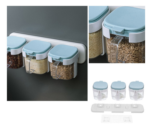 3 Tarros De Condimentos, Cajas De Especias Con 3 Cucharas Y