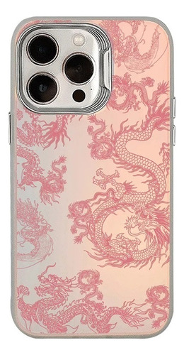 Funda Teléfono Con Relieve Dragón Rosa Láser Para iPhone A