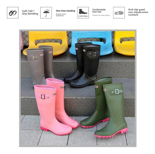 Botas De Lluvia Impermeables De Punto Alto Para Mujer, Estil