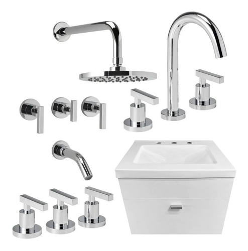 Imagen 1 de 6 de Combo Vanitory 50 Colgar Acrilic 3ag Juego Griferia Baño Cta