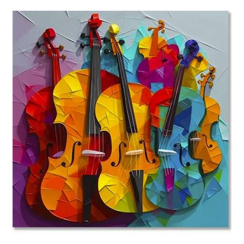 Cuadro Decorativo Violines De Colores En Lienzo