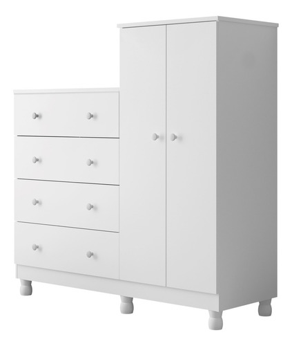 Cômoda Guarda Roupa Bebê Madeira Branca C/ Colchão Trocador Cor Branco