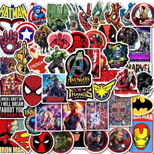 Superheroes Variados 50 Calcomanias Sticker Marvel Dc Batman
