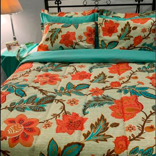 Acolchado King + 2 Almohadas De Color Estampado Diseño De La Tela Flor Naranja