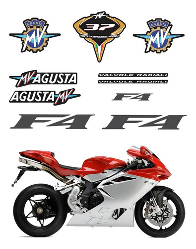 Kit Adesivo Para Mv Agusta F4 15214 Cor PRETO/AZUL/VERMELHO/VERDE