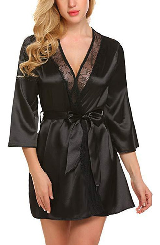 Camisón Corto Tipo Kimono, Bata De Dormir, Con Encaje, Para
