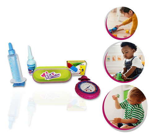 Imagem 5 de 7 de Kit Medico Brinquedo Infantil 6pç Medidor Seringa Cx Remedio