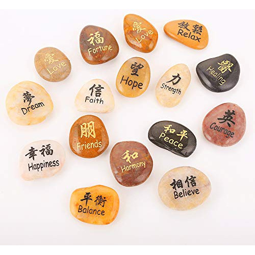 16pcs Piedras Grabadas Símbolos Kanji Japoneses Chinos...