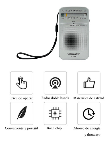 Radio Portátil Con Altavoz Y Conector Para Auriculares Am Fm Plateado