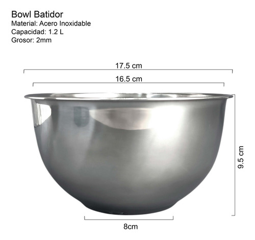 Bowl Batidor Sin Asas Acero Inoxidable 18 Cms Color Plateado Crystal Rock 57915424