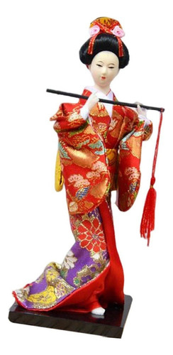 Decoración Del Hogar De Muñeca Geisha Roja Con Flauta