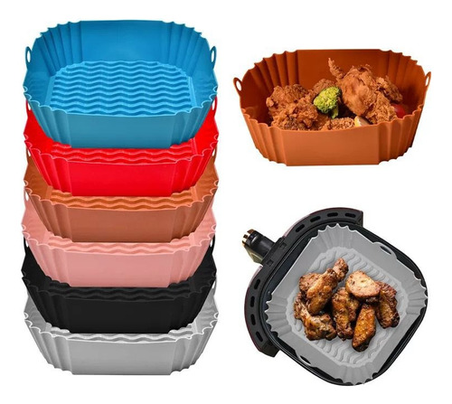 Molde Cuadrado Bandeja Silicona Para Freidora Airfyer 20cm Gris