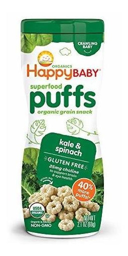 Happy Baby Organic Súper Puffs Kale Y Espinacas, 2,1 Onza, P