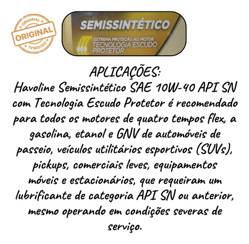 Óleo Motor Havoline 10w40 Semissintético Desempenho Proteção