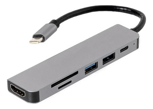 Hub Usb 3.0 Aluminio Adaptador Tipo C 6 Em 1 Hdmi 4k Cor Prateado