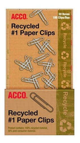 Clips Papel Reciclado Acco 72365, #1, 100 Und. Cada Caja 