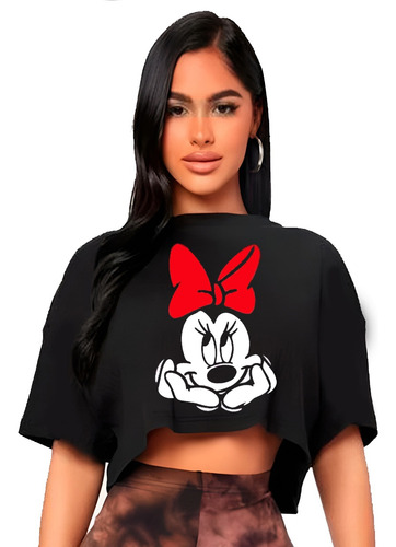 Polera Crop Top Mujer Ratona Minnie Oversize Grafimax