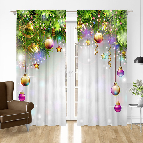 Juego De Cortinas Navideñas Con Estampado De 2,1 X 2,3 M, Op