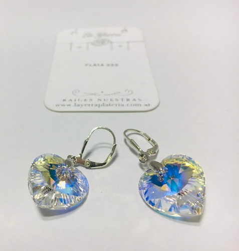 Imagen 3 de 3 de Aro Brisura Corazón Cristal Swarovski 18 Mm.