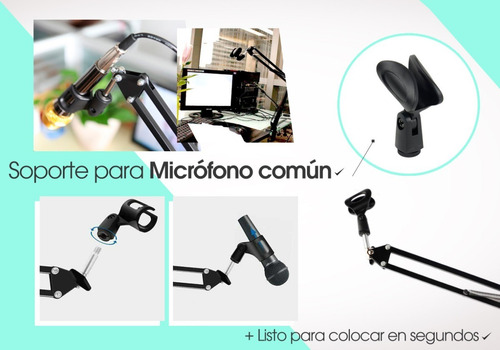 Imagen 4 de 9 de Soporte Microfono Mesa Pie Estudio Brazo Articulado + Pipeta