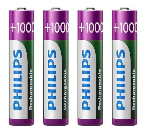 Imagem 2 de 2 de Pilha Recarregavel Philips Aaa 1000 C/ 4 Und Rtu Original Nf