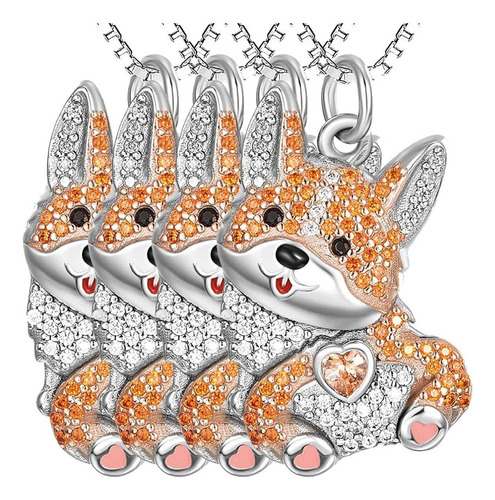 Joyeria De Cadenas Y Dijes, Mxoke-004, 4pzas, Corgi, Plata/n Color Plata/naranja