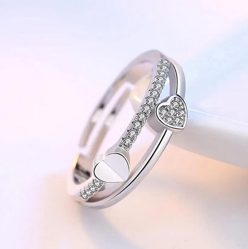 2 Anillos Ajustable Plata 925 Mujer Corazón Flor Regalo