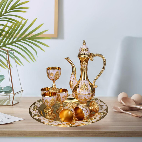 Conjunto De Decantador De Vinho De 8 Peças, Ouro E Branco
