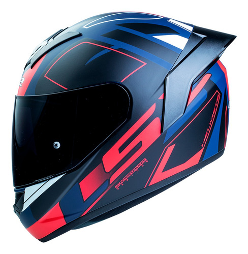 Casco Integral Ls2 Azul Rojo Matte / Mica Tinteada