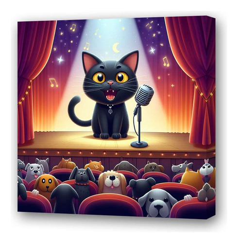 Cuadro 30x30cm Gato Cantando En Un Teatro Sing Telon