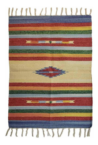 Tapete Kilim 7 Cores 100% Algodão Azul 60cmx90cm - Niazitex