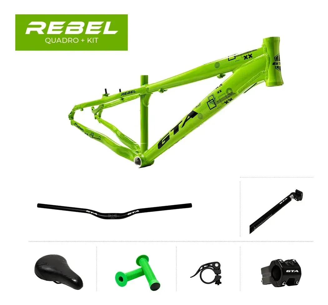 Kit Quadro para Bike GTA Rebel Freeride de Alumínio Aro 26 Verde