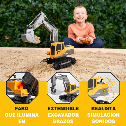 1:24 Excavadora Control Remoto Rc Juguete 6canal Alloy Color Naranja Claro