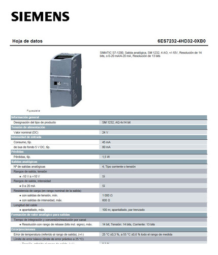 Simatic S7-1200 Marca Siemens 6es7231-4hd32-0xb0
