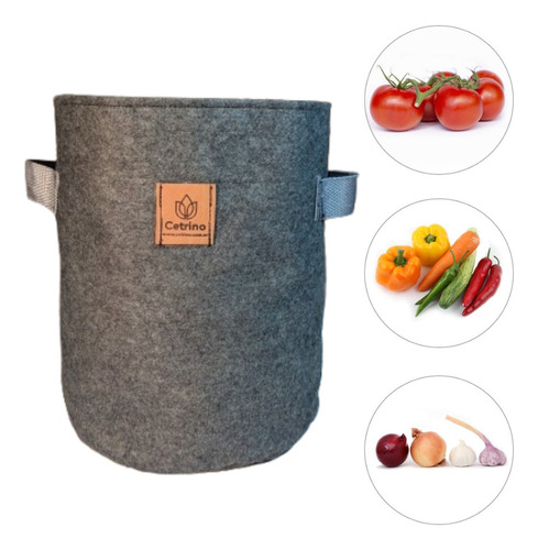 10 Macetas Tela Geotextil 20l Redonda Cetrino Eco 28cm Gris