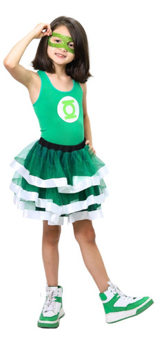 Disfraz De Linterna Verde Con Falda Tutu Y Antifaz Para Niña