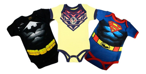 Imagen 2 de 10 de Pañalero Bebe Ropa America Futbol Batman Superman Set 3 Pzas