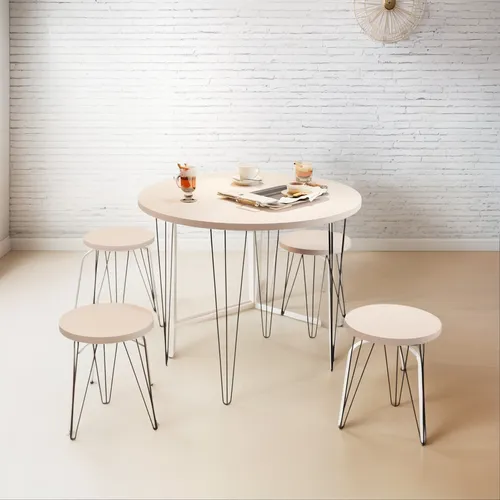 comprar Juego De Mesa + 4 Banquetas Mdf Pie De Hierro Multimuebles