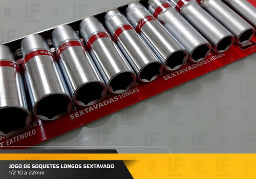Jogo De Soquetes Longos Sextavado 1/2 10 A 22mm Mtx 135909
