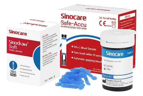 50 Tiras Reactivas Y 50 Lancetas Glucómetro Soft Sinocare 