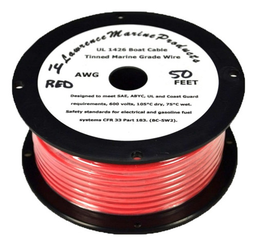 Cable Primario Marino Estañado 14 Awg Rojo 50 Pie
