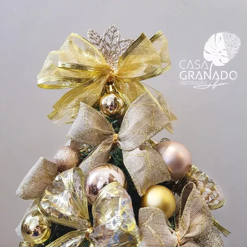Árvore Natal Decorada Rosegold E Dourada Vai Montada 77cm