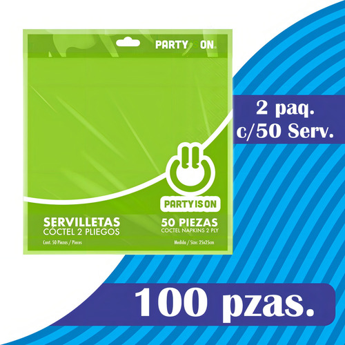 100 Pzas Servilletas De Papel Party Is On Color Verde kiwi