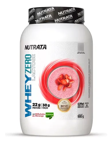 Suplemento Whey Zero Lactose Pote 900g Milkshake de Morango Nutra...