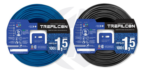 Cable Trefilcon 1.5mm Pack X2 Celeste + Negro X100mts Ea