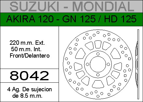 Disco Freno Hd Delantero Suzuki Akira 120 / Gn 125