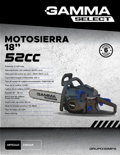 Motosierra 18 52cc - Gamma Select - G1855ar Gris Oscuro