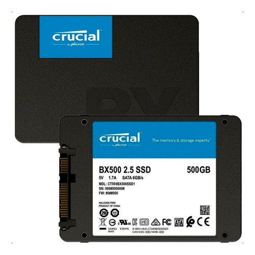 Ssd Disco Sólido Crucial Bx500 500gb Computador Sata Noteboo Preto