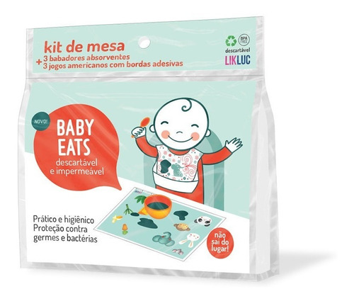 Kit Mesa Baby Eats Jogo Americano + Babador Descartáveis